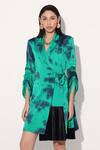 Buy_Linetribe__Green Viscose, Satin Shawl Neck Tie-dye Designer Dress _at_Aza_Fashions