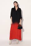 Buy_Linetribe__Multi Color Viscose, Satin Split V-neck Red Black Ombre Tunic _at_Aza_Fashions