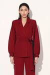 Shop_Linetribe__Maroon Crepe Designer Blazer And Pant Set _Online_at_Aza_Fashions