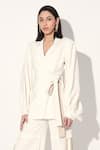 Linetribe__Ivory Crepe Designer Blazer And Pant Set _Online_at_Aza_Fashions