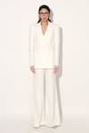 Linetribe__Ivory Crepe Imported Blazer And Pant Set _at_Aza_Fashions