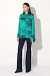 Linetribe__Green Viscose, Satin Collared Tie-dye Designer Shirt _Online_at_Aza_Fashions