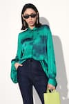 Buy_Linetribe__Green Viscose, Satin Collared Tie-dye Designer Shirt _at_Aza_Fashions