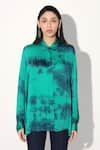 Buy_Linetribe__Green Viscose, Satin Collared Tie-dye Designer Shirt 