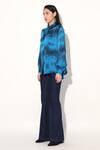 Linetribe__Blue Viscose, Satin Collared Tie-dye Shirt _Online_at_Aza_Fashions