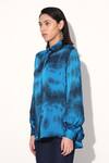 Shop_Linetribe__Blue Viscose, Satin Collared Tie-dye Shirt _Online_at_Aza_Fashions