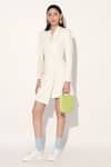 Buy_Linetribe__White Crepe Shawl Neck Striped Designer Dress _at_Aza_Fashions