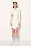 Buy_Linetribe__White Crepe Shawl Neck Striped Designer Dress _Online_at_Aza_Fashions