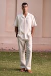 Asuka_Cream Linen Embroidery Half Shirt _Online_at_Aza_Fashions