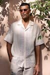 Shop_Asuka_Cream Linen Embroidery Half Shirt _at_Aza_Fashions