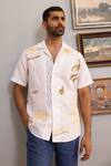 Shop_Asuka_White Linen, Jacquard Embroidery Tropic Whisper Shirt _at_Aza_Fashions