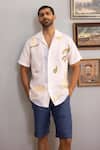 Buy_Asuka_White Linen, Jacquard Embroidery Tropic Whisper Shirt _at_Aza_Fashions