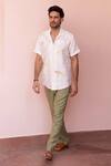 Shop_Asuka_White Linen Embroidery Panthera Bloom Shirt _at_Aza_Fashions