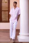 Asuka_Pink Linen Embroidery Baby Half Shirt _Online_at_Aza_Fashions