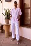 Shop_Asuka_Pink Linen Embroidery Baby Half Shirt _at_Aza_Fashions