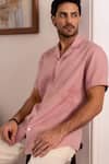Shop_Asuka_Pink Linen Embroidery Dusty Shirt _at_Aza_Fashions