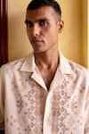 Asuka_Cream Linen Embroidery Desert Mosaic Shirt _at_Aza_Fashions