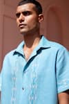 Asuka_Turquoise Linen Embroidery Waveform Echo Shirt _at_Aza_Fashions