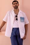 Shop_Asuka_White Linen Embroidery Indigo Patch Pocket Shirt _at_Aza_Fashions