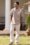 Shop_Asuka_Brown Linen Embroidery Dune Grid Shirt _at_Aza_Fashions