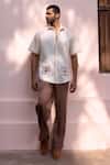 Shop_Asuka_Cream Cotton, Linen Embroidery Mughal Courtyard Shirt _at_Aza_Fashions