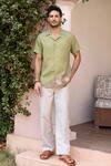 Shop_Asuka_Green Linen Embroidery Swan Song Shirt _at_Aza_Fashions