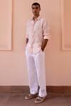 Shop_Asuka_Pink Linen Embroidery Whisper Rose Shirt _at_Aza_Fashions