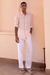 Buy_Asuka_Pink Linen Embroidery Whisper Rose Shirt _at_Aza_Fashions