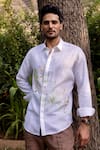 Asuka_White Linen Embroidery Verdant Realm Shirt _at_Aza_Fashions