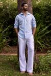Shop_Asuka_Blue Linen Embroidery Whispering Trees Shirt _at_Aza_Fashions