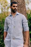 Buy_Asuka_Blue Linen Embroidery Whispering Trees Shirt _at_Aza_Fashions