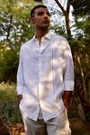 Asuka_White Linen Embroidery Dusk Geometry Shirt _at_Aza_Fashions