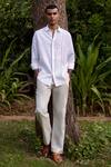 Shop_Asuka_White Linen Embroidery Dusk Geometry Shirt _at_Aza_Fashions