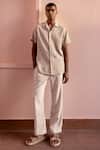 Shop_Asuka_Beige Linen Embroidery Sand Echo Shirt _at_Aza_Fashions