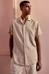 Buy_Asuka_Beige Linen Embroidery Sand Echo Shirt _at_Aza_Fashions