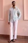 Shop_Asuka_Blue Linen Embroidery Shirt _at_Aza_Fashions
