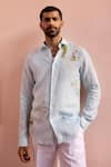 Buy_Asuka_Blue Linen Embroidery Shirt _at_Aza_Fashions