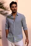 Buy_Asuka_Blue Linen Embroidery Tidal Drift Shirt _at_Aza_Fashions