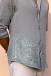 Asuka_Blue Linen Embroidery Tidal Drift Shirt _at_Aza_Fashions