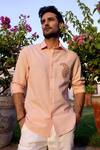 Buy_Asuka_Peach Linen Embroidery Blush Paisley Shirt _at_Aza_Fashions