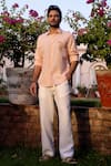 Shop_Asuka_Peach Linen Embroidery Blush Paisley Shirt _at_Aza_Fashions