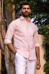 Buy_Asuka_Pink Linen Beads Coral Bloom Embroidered Shirt _at_Aza_Fashions