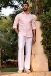 Shop_Asuka_Pink Linen Beads Coral Bloom Embroidered Shirt _at_Aza_Fashions