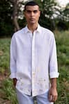 Buy_Asuka_White Linen Embroidery Oasis Hem Shirt _at_Aza_Fashions