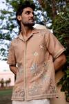 Buy_Asuka_Brown Linen Embroidery Terracotta Mirage Shirt _at_Aza_Fashions