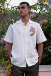 Buy_Asuka_White Linen Embroidery Cuban-collar Shirt _at_Aza_Fashions