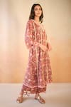 Buy_Nero India_Pink Cotton Cut Work V-neck Rosy Chintz Kurta And Pants _Online_at_Aza_Fashions