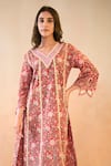Shop_Nero India_Pink Cotton Cut Work V-neck Rosy Chintz Kurta And Pants _Online_at_Aza_Fashions