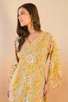 Shop_Nero India_Yellow Cotton V-neck Sunflower Chintz Cutwork Kurta And Pant Set _at_Aza_Fashions