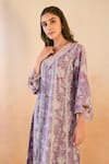 Shop_Nero India_Mauve Cotton Embroidery, Cut Work V-neck Chintz Kurta And Pants _Online_at_Aza_Fashions